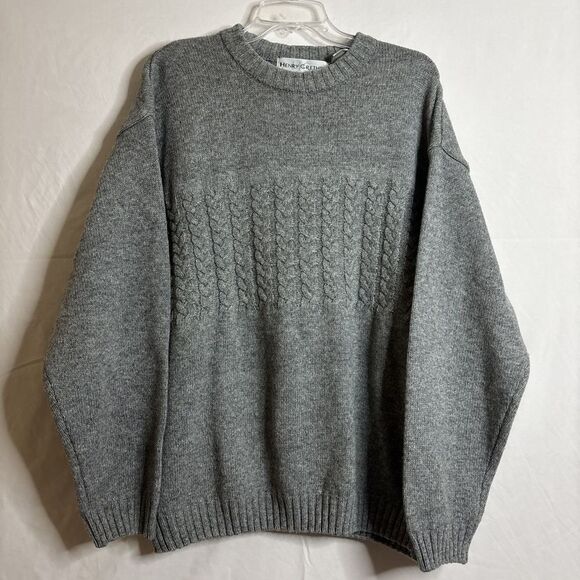 Henry Grethel Men's XL Grey Crewneck Chunky Knit Wool Blend Grandpa Sweater - Picture 1 of 14